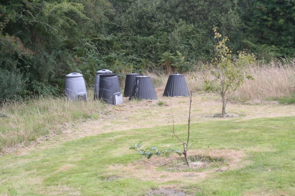 Orchard and compost bins